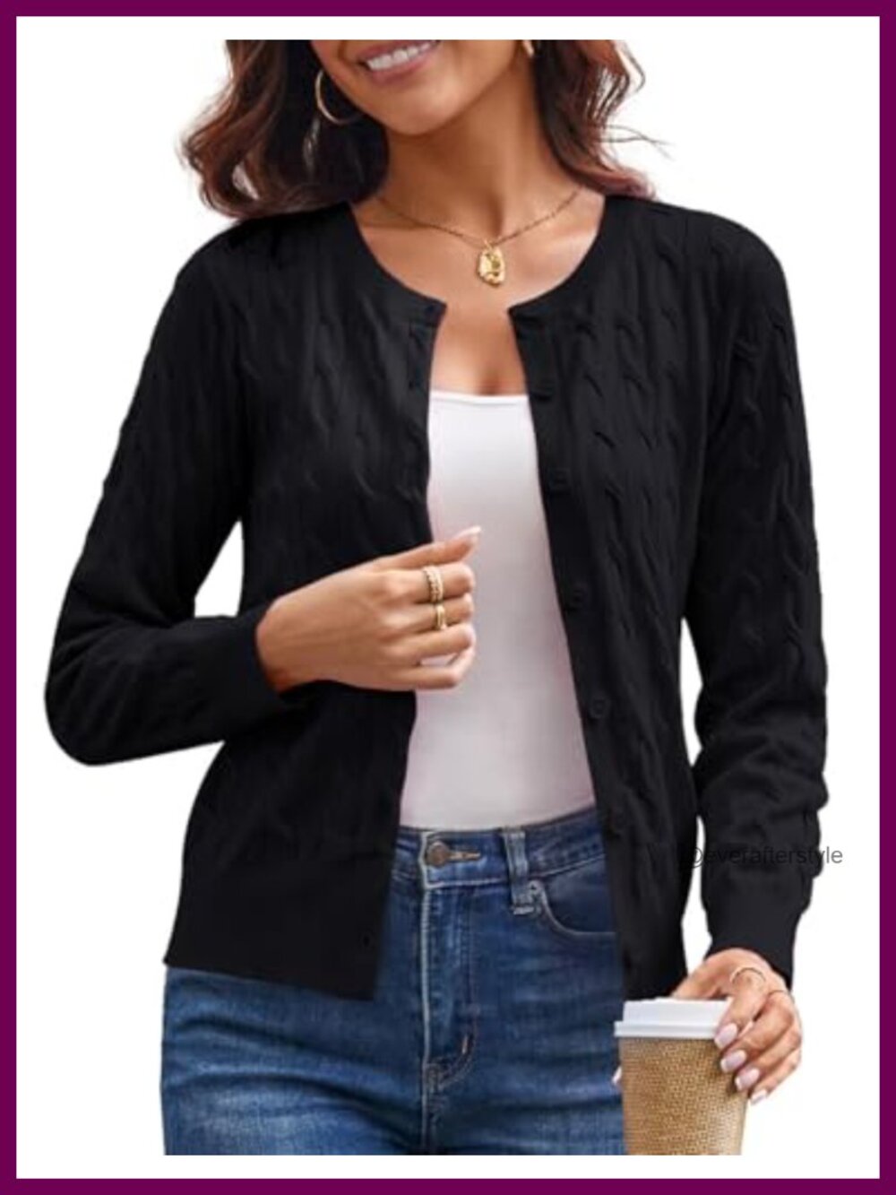 Cable Knit Cardigan Sweater Cropped Button Up Lightweight Fall Layer Women
